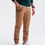 Ombre Men's pants with cargo pockets and leg hem - light brown