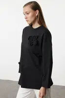 Trendyol Black Rose Detailed Knitted Tunic