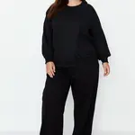 Trendyol Curve Black Wide-Cut Thin, Knitted Sweatpants
