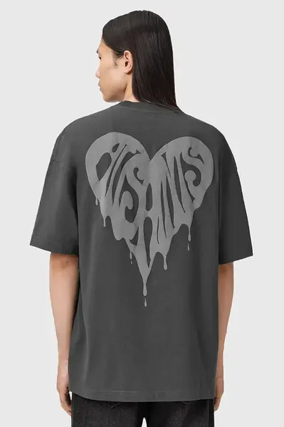 Bavlněné tričko AllSaints TRIP pánské, šedá barva, s potiskem, M010PD