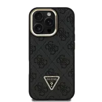 Zadní kryt Guess PU 4G Strass Triangle Logo Stand Camera Frame MagSafe Zadní pro Apple iPhone 16 Pro, černá