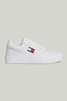 Tommy Hilfiger Men's Brand Logo Leather Top Rubber Outsole White Sneakers Suitable for Casual Use