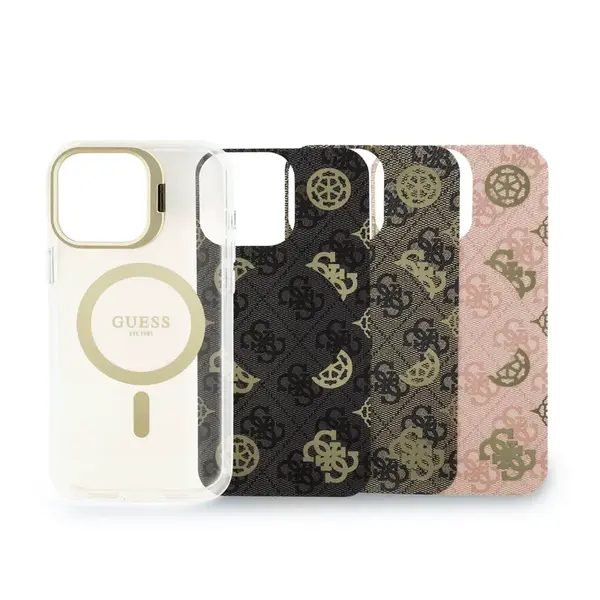 Zadní kryt Guess PC/TPU Electroplated Stand Camera Frame MagSafe s vyměnitelným pozadím pro Apple iPhone 16 Pro Max