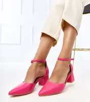 Gemre Pink Block Heel Ankle Strap Pumps Keris