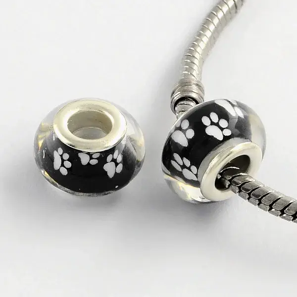 Large Hole Dog Paw Prints Pattern Resin European Beads