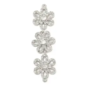 Brass Pave Clear Cubic Zirconia Three Flower Links Connector Charms