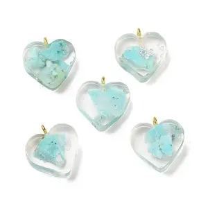Transparent Resin Natural Chrysocolla Jasper Dyed Chips Pendants