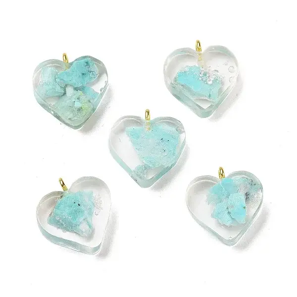 Transparent Resin Natural Chrysocolla Jasper Dyed Chips Pendants