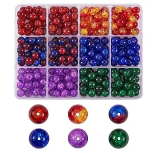 300Pcs 6 Colors Spray Painted Crackle Glass Beads
