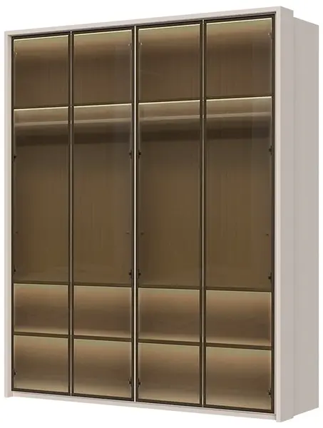 Čtyřdveřová prosklená šatní skříň s rámem baptiste - béžová