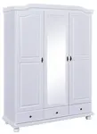 Třídveřová šatní skříň z masivu ze zrcadlem zorina - bílá