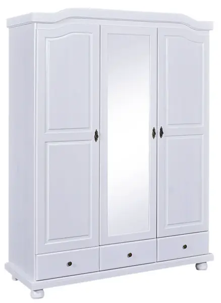 Třídveřová šatní skříň z masivu ze zrcadlem zorina - bílá