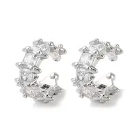 Fence Brass Micro Pave Cubic Zirconia Cuff Earrings for Women