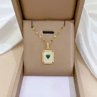 Rectangle with Heart Brass with Rhinestone Pendant Necklaces