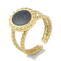 Ion Plating(IP) 304 Stainless Steel Enamel Oval Cuff Finger Rings