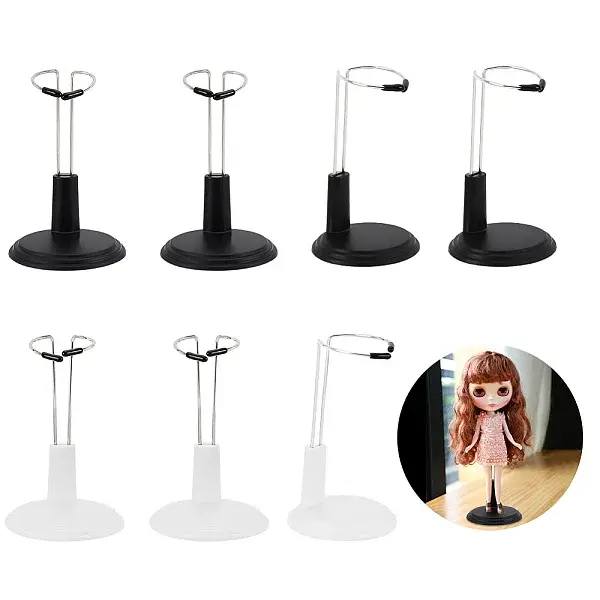 8Pcs 2 Colors Mini Plastic & Metal Doll Display Stand