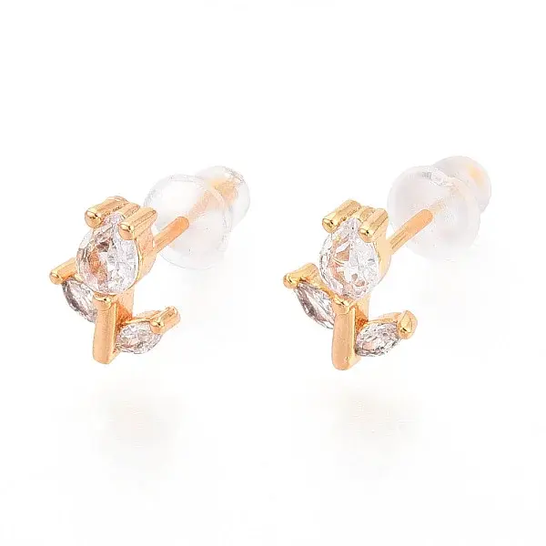 Flowr Brass Micro Pave Clear Cubic Zirconia Stud Earrings