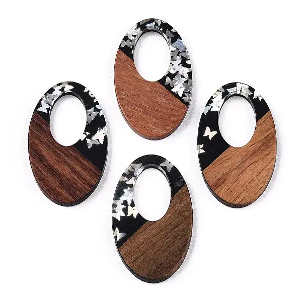 Opaque Resin & Walnut Wood Pendants