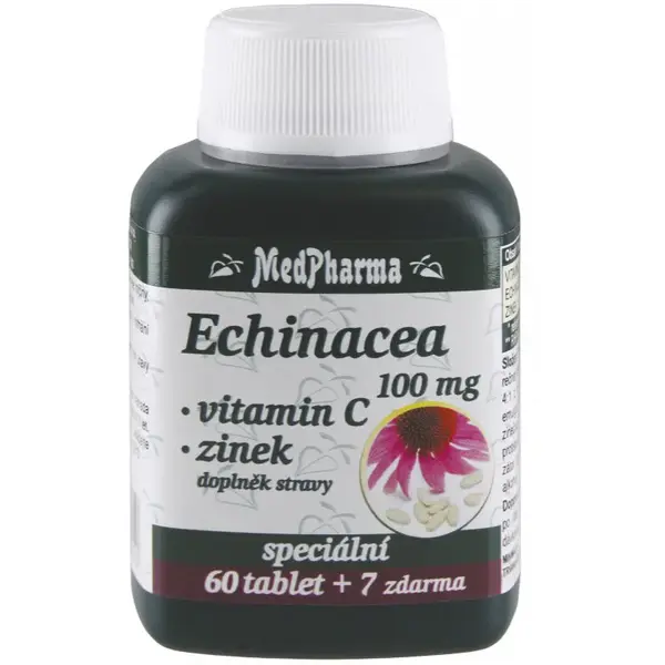 MedPharma Echinacea 100 mg + vitamin C + zinek tablety pro podporu imunitního systému, krásnou pleť a nehty 67 tbl