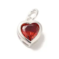 925 Sterling Silver Cubic Zirconia Heart Charms with Jump Rings