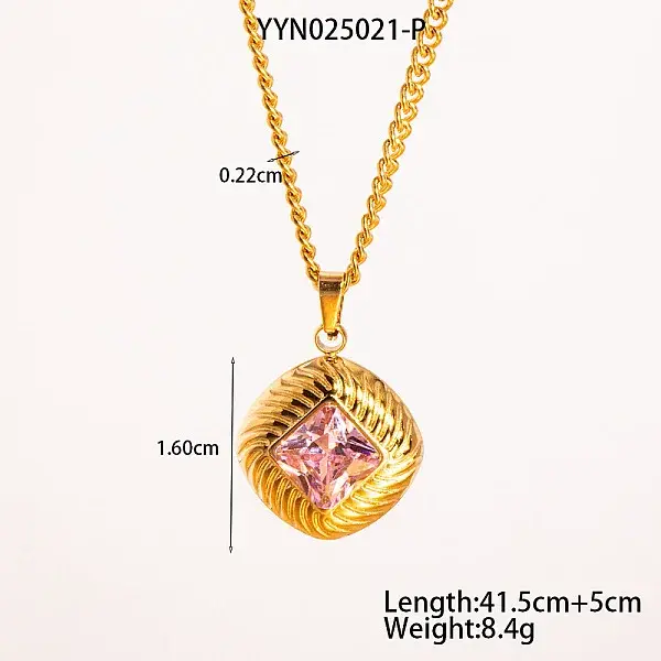Retro Rhombus Stainless Steel Cubic Zirconia Pendant Necklaces for Women