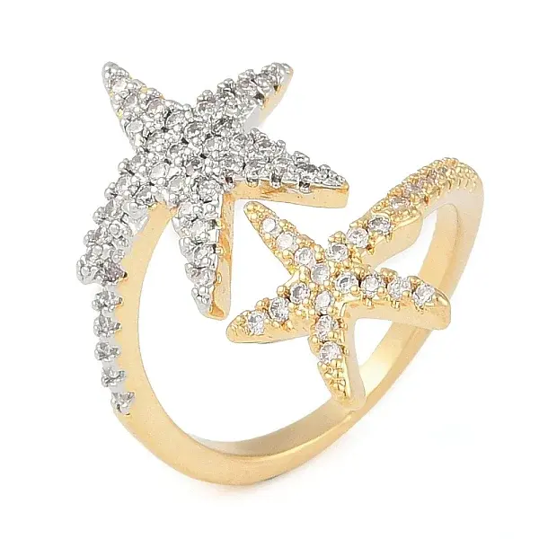 Starfish Brass Micro Pave Clear Cubic Zirconia Cuff Ring