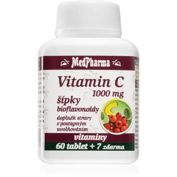 MedPharma Vitamin C 1000 mg s šípky tablety na podporu imunitného systému, pre krásnu pleť a nechty 67 tbl