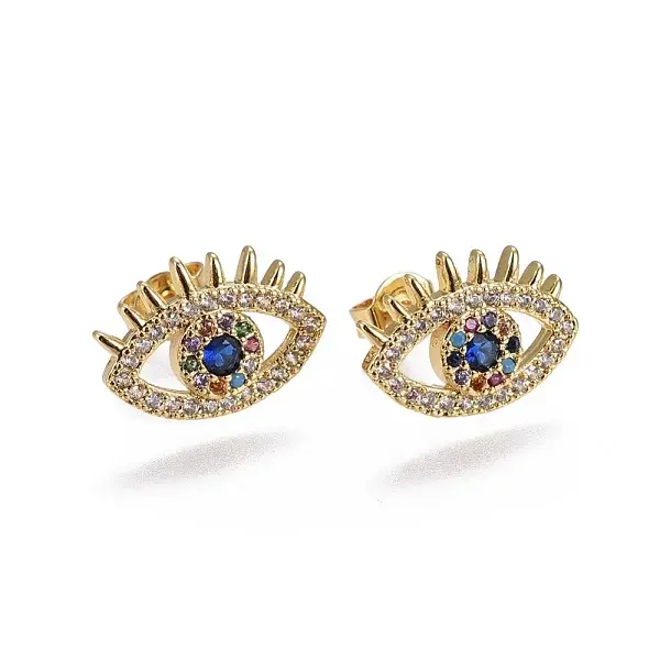 Brass Micro Pave Cubic Zirconia Stud Earrings