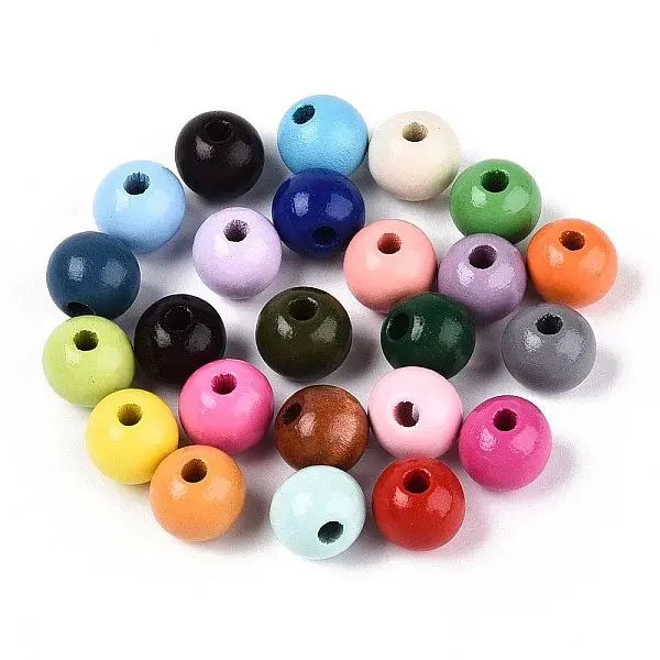 Painted Natural Wood Beads