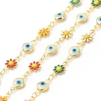 Enamel Flower and Glass Evil Eye Link Chain