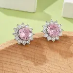Flower Brass Micro Pave Clear Cubic Zirconia Stud Earrings for Women