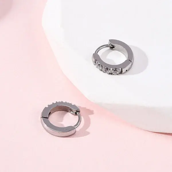 304 Stainless Steel Clear Cubic Zirconia Hoop Earrings