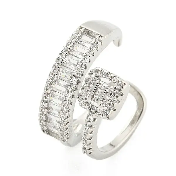 Brass Micro Pave Cubic Zirconia Cuff Rings
