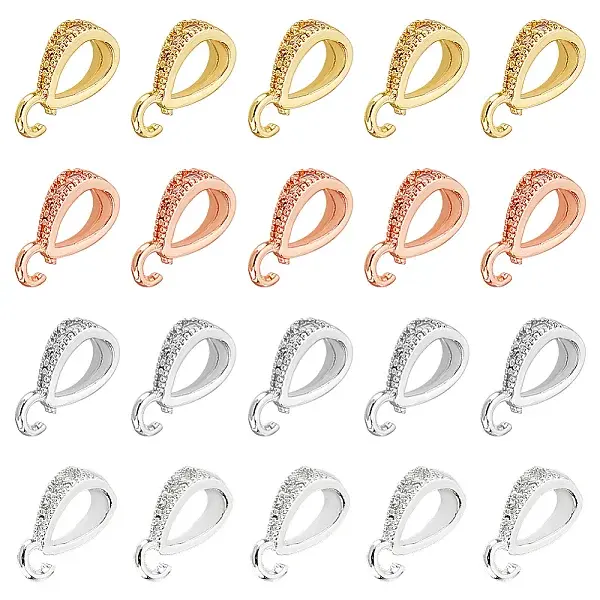 20Pcs 4 Colors Brass Micro Pave Cubic Zirconia Ice Pick Pinch Bails