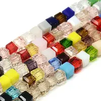 Faceted Transparent Glass Cube Beads Strands