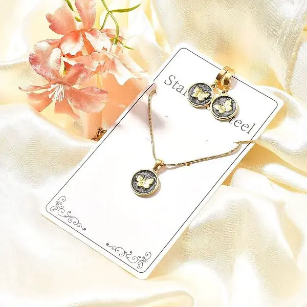 304 Stainless Steel Enamel Pendant Necklaces & Hoop Earring Set for Women