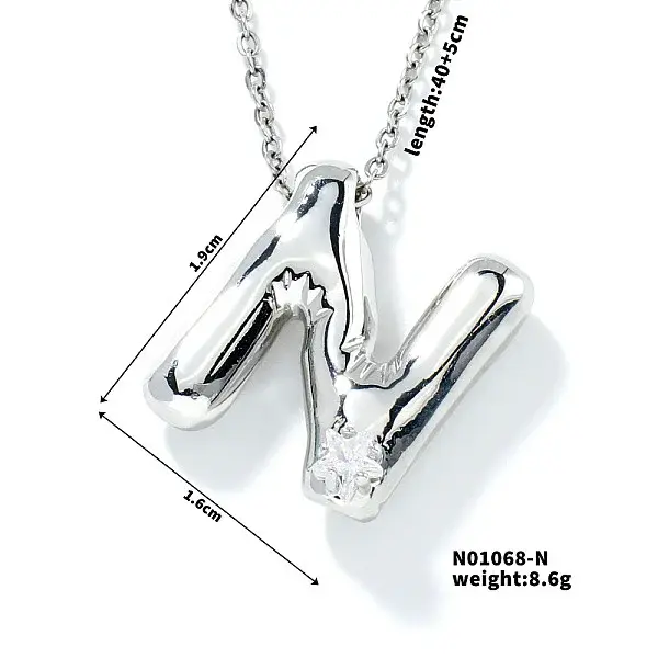 Brass Pave Clear Cubic Zirconia Shiny Balloon Letter Pendant Necklaces