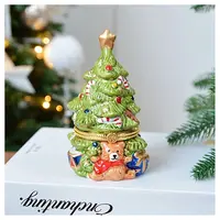 Porcelain Christmas Tree Decorative Hinged Jewelry Trinket Box