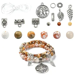 DIY Natural Crazy Agate & Fire Crackle Agate Stretch Bracelet Making Kit