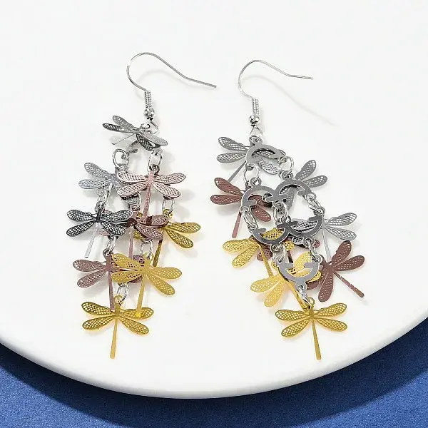 430 Stainless Steel Dragonfly Dangle Earrings