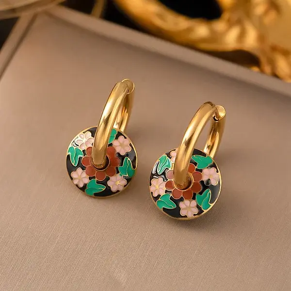 304 Stainless Steel Enamel Hoop Earrings