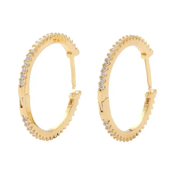 Brass Micro Pave Clear Cubic Zirconia Huggie Hoop Earrings