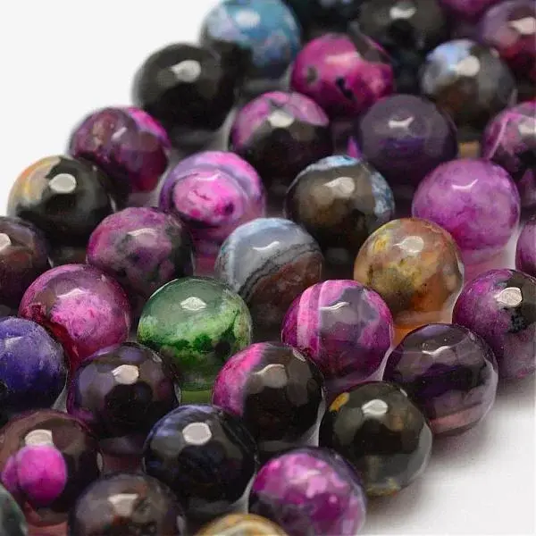 Faceted Natural Fire Crackle Agate Beads Strands