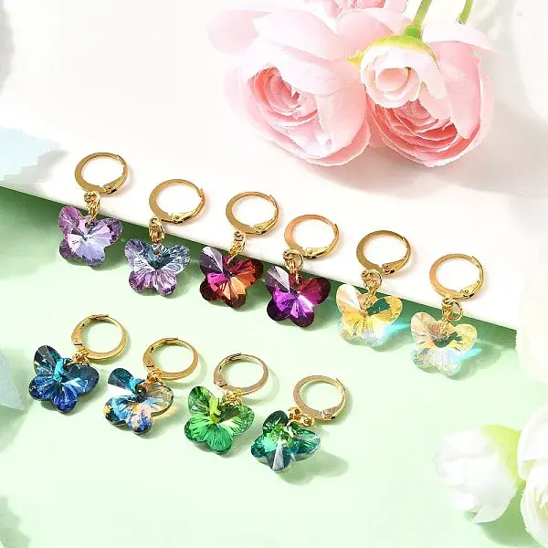 304 Stainless Steel Glass Hoop Earrings