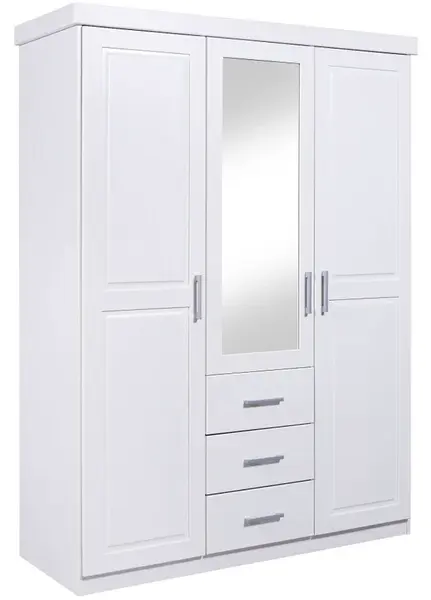 Třídveřová šatní skříň z masivu se zrcadlem guliver - bílá