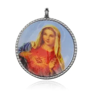Virgin Mary Pattern Flat Round Alloy Pendants