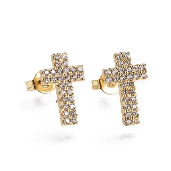 Brass Micro Pave Cubic Zirconia Stud Earrings