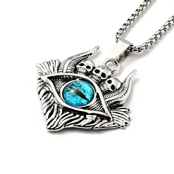 Alloy Skull with Plastic Dragon Eye Pendant Necklace