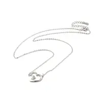 Rhodium Plated 925 Sterling Silver Rabbit with Heart Pendant Necklace with Clear Cubic Zirconia for Women