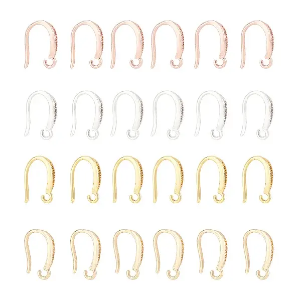 24Pcs 4 Colors Brass Micro Pave Clear Cubic Zirconia Ear Hooks